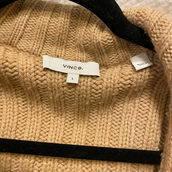 Vince Rib Transfer Wool Cashmere Zip Up Fisherman Sweater Chamois Beige L - Picture 4 of 10